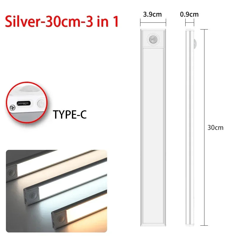 LED Night Light Motion Sensor Wireless USB Cabinet Night Light Wardrobe Lamp For Kitchen Cabinet Bedroom Wardrobe 20/30/40/60CM