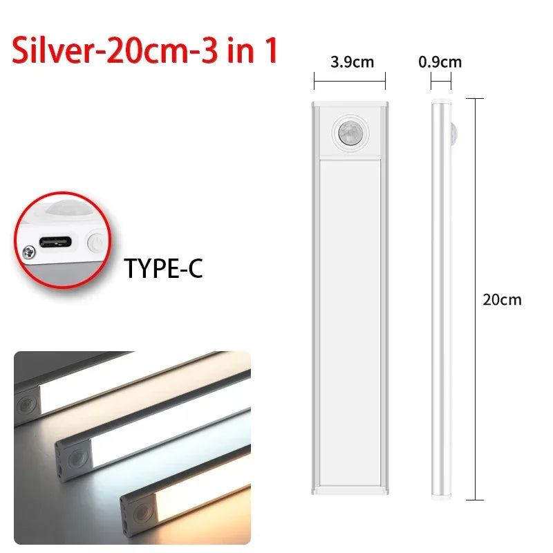 LED Night Light Motion Sensor Wireless USB Cabinet Night Light Wardrobe Lamp For Kitchen Cabinet Bedroom Wardrobe 20/30/40/60CM