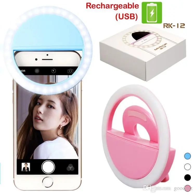 Portable Rechargeable Selfie Ring Light – LED Clip-On Ring Light for Mobiles with Flash Mode & Brightness Control