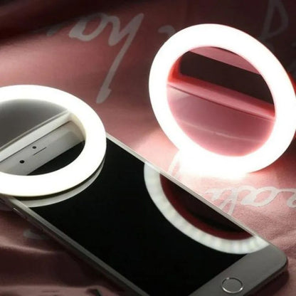 Portable Rechargeable Selfie Ring Light – LED Clip-On Ring Light for Mobiles with Flash Mode & Brightness Control