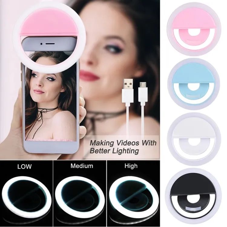 Portable Rechargeable Selfie Ring Light – LED Clip-On Ring Light for Mobiles with Flash Mode & Brightness Control