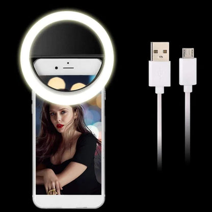 Portable Rechargeable Selfie Ring Light – LED Clip-On Ring Light for Mobiles with Flash Mode & Brightness Control