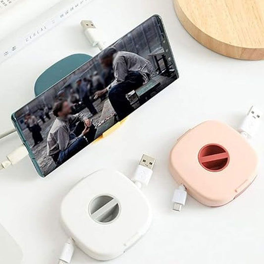 2-in-1 Rotatable Data Cable Organizer & Mobile Stand – Compact & Portable Design