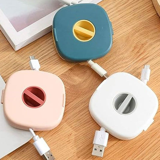 2-in-1 Rotatable Data Cable Organizer & Mobile Stand – Compact & Portable Design